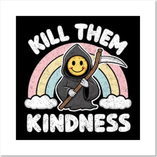 Kill Them With Kindness Pastel Goth Grim Reaper Funny Rainbow Posters and Art